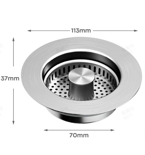 📢📢 50% OFF💧Push-Button Kitchen Sink Drain Stopper with Stainless Steel Body & ABS Food Scrap Filter Basket