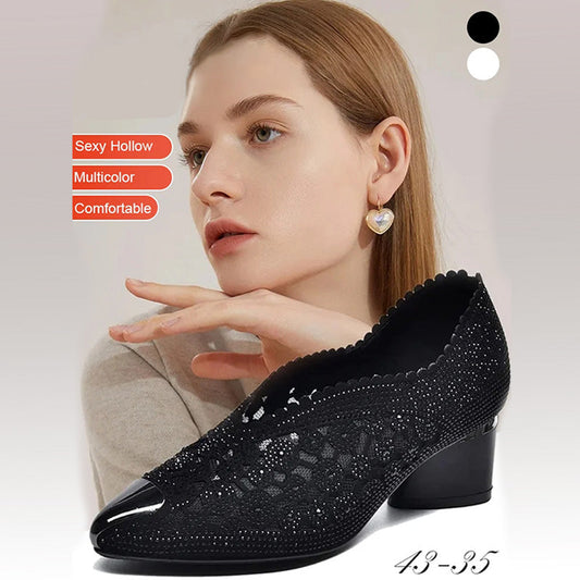 👡Slippers made of mesh with crystals and chunky heel(🔥50% OFF)