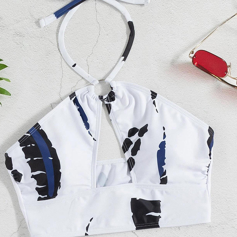 🏖️ 50% OFF NOW! 👙 Women's Ruched 3-Piece Bikini Set – Tie-Dye Print, Halter Top & Adjustable Skirt 🌊