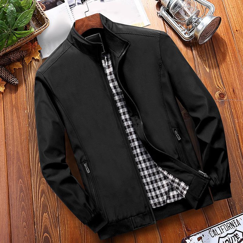 🧥 FLASH SALE: 50% OFF! 🍂 Men's Classic Stand Collar Jacket – Stylish Checkered Lining, Zippered Pockets & Ribbed Cuffs ✨