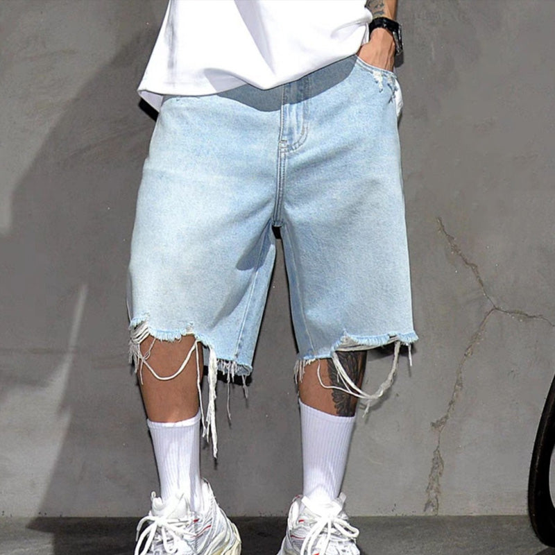 FREE SHIPPING -Men's Fashion Loose Fit Denim Shorts with Raw Hem