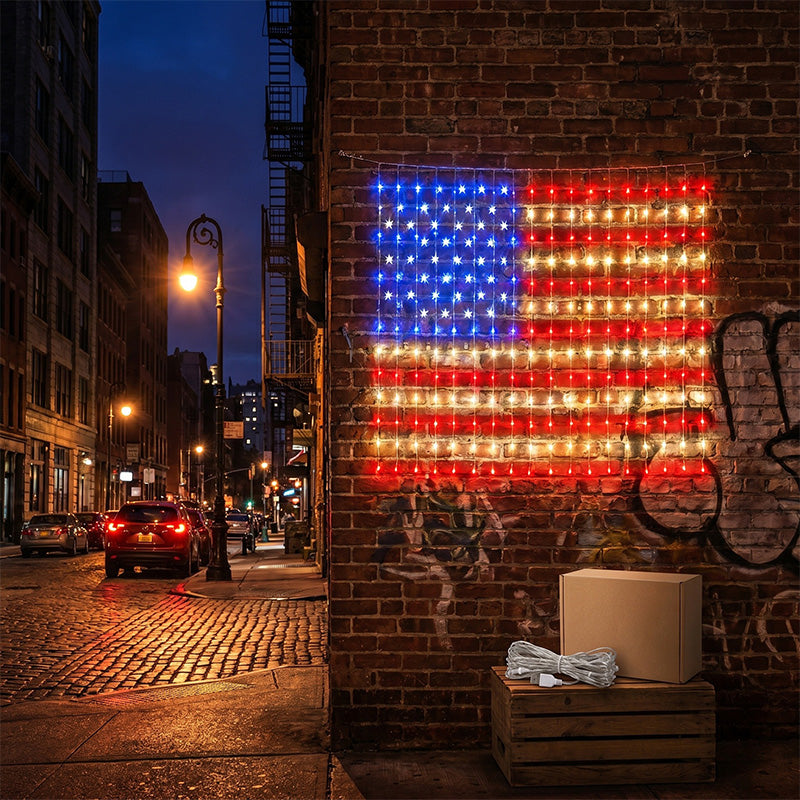 ❤️LIMITED-TIME 50% OFF! ✨ Patriotic Flag Net Lights – USB, Waterproof, 50,000-Hour ✨