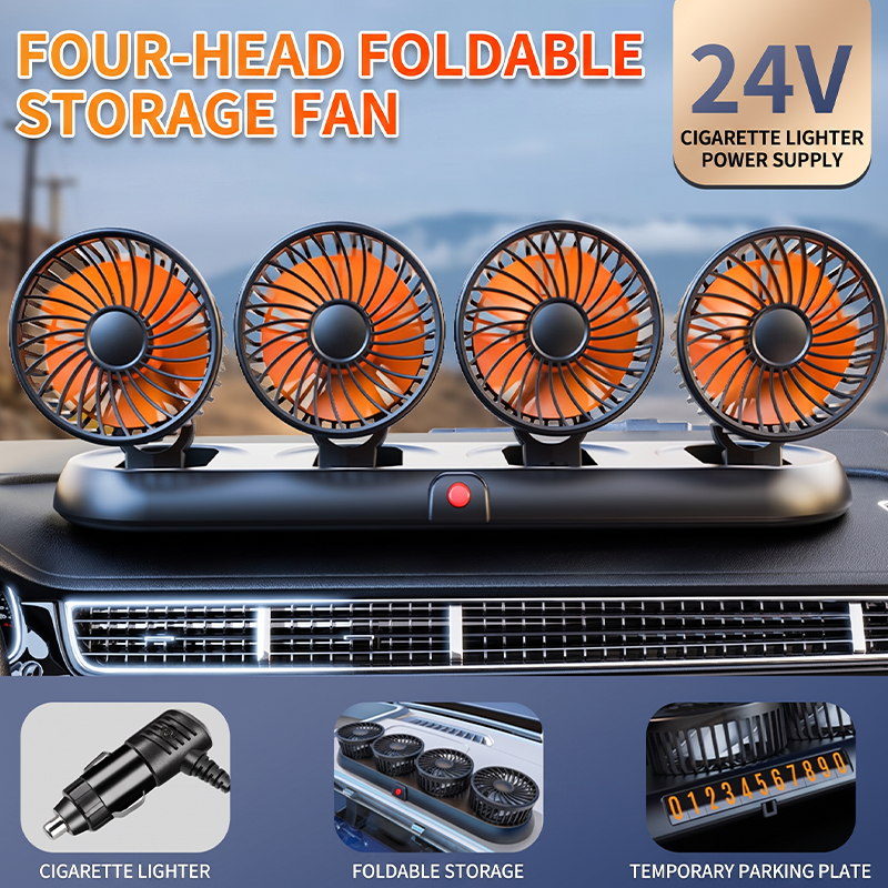4-Head Car Cooling Fan with 360 Degree Rotation
