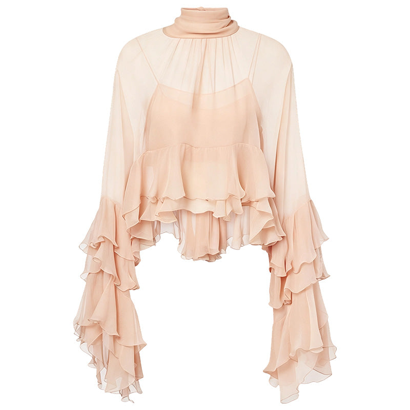 🎉 2026 Sale — Over 17,000 Sold! 💞 Sheer Mock Neck Blouse – Ethereal Elegance