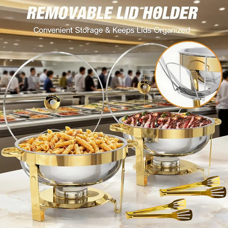 🍲 50% OFF NOW! 🍽️ Stainless Steel Chafing Dish Buffet Set – 5QT, Gold Finish & Fuel Can Rack ✨