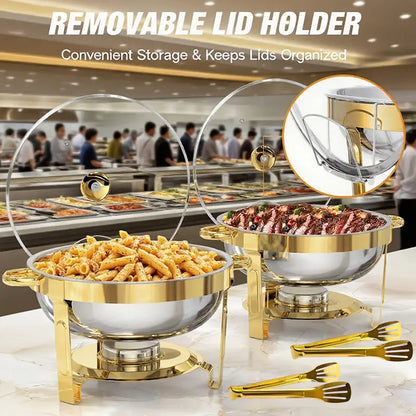🍲 50% OFF NOW! 🍽️ Stainless Steel Chafing Dish Buffet Set – 5QT, Gold Finish & Fuel Can Rack ✨