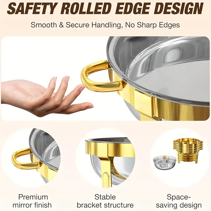 🍲 50% OFF NOW! 🍽️ Stainless Steel Chafing Dish Buffet Set – 5QT, Gold Finish & Fuel Can Rack ✨