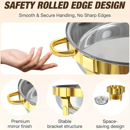 🍲 50% OFF NOW! 🍽️ Stainless Steel Chafing Dish Buffet Set – 5QT, Gold Finish & Fuel Can Rack ✨