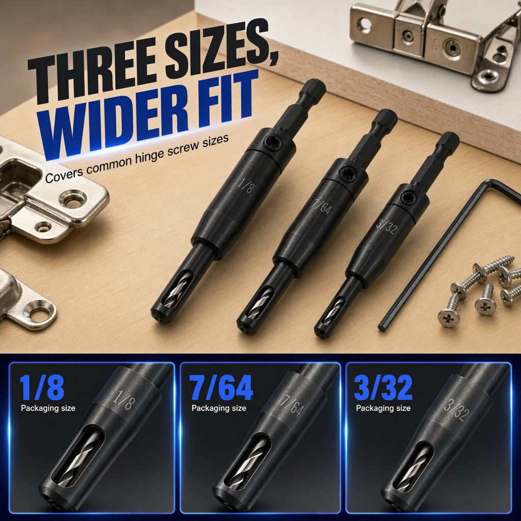 Self-Centering Hinge Drill Bit Set