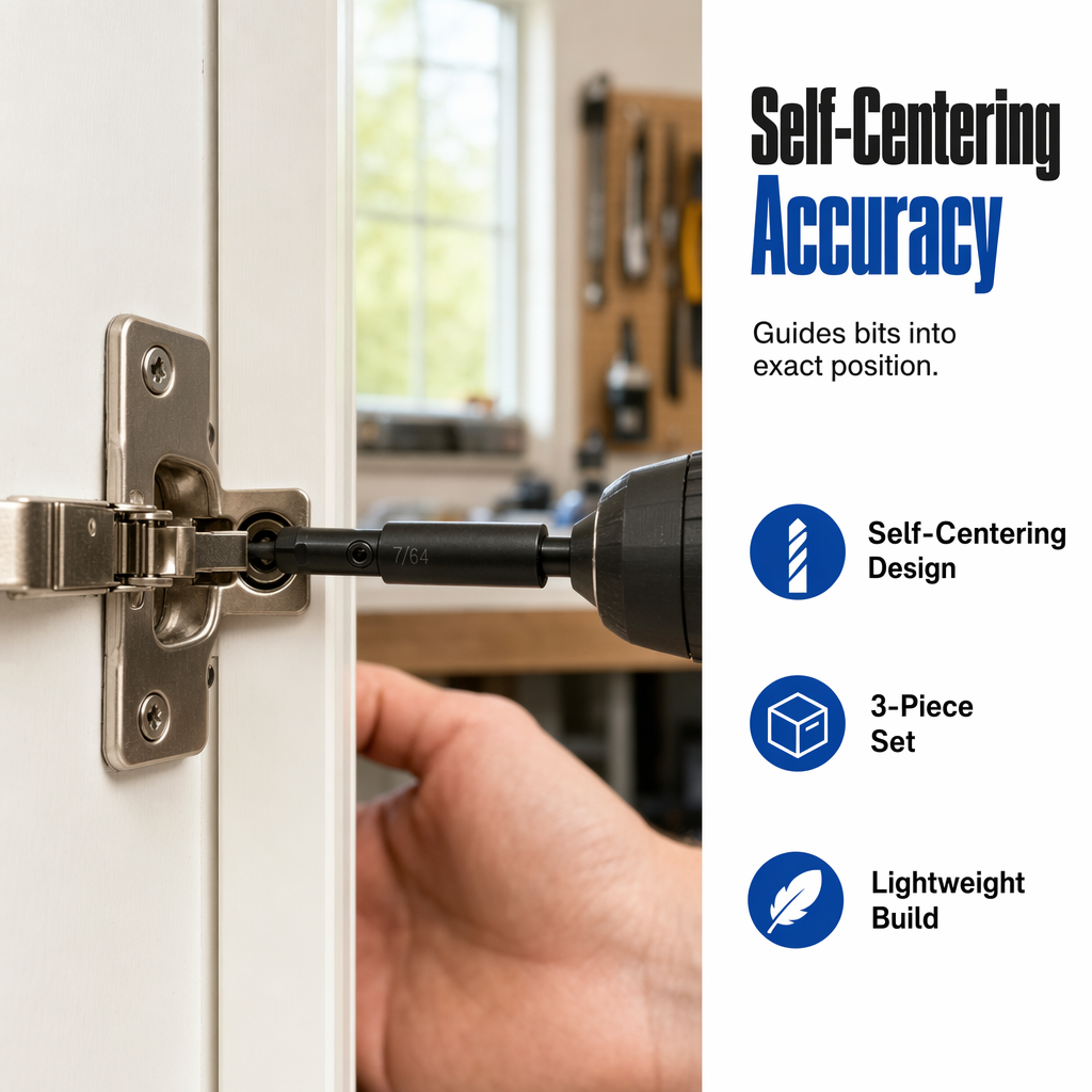 Self-Centering Hinge Drill Bit Set