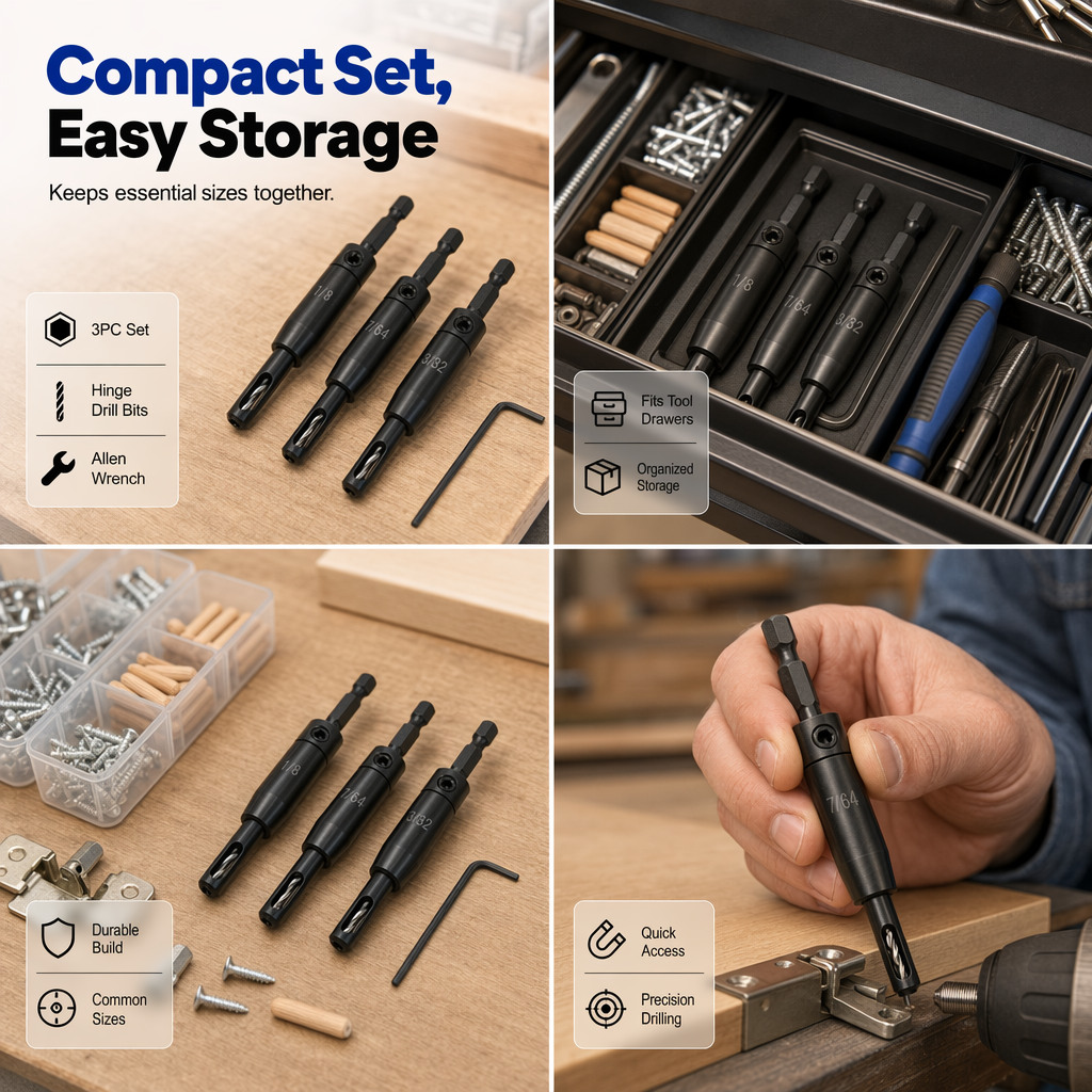 Self-Centering Hinge Drill Bit Set
