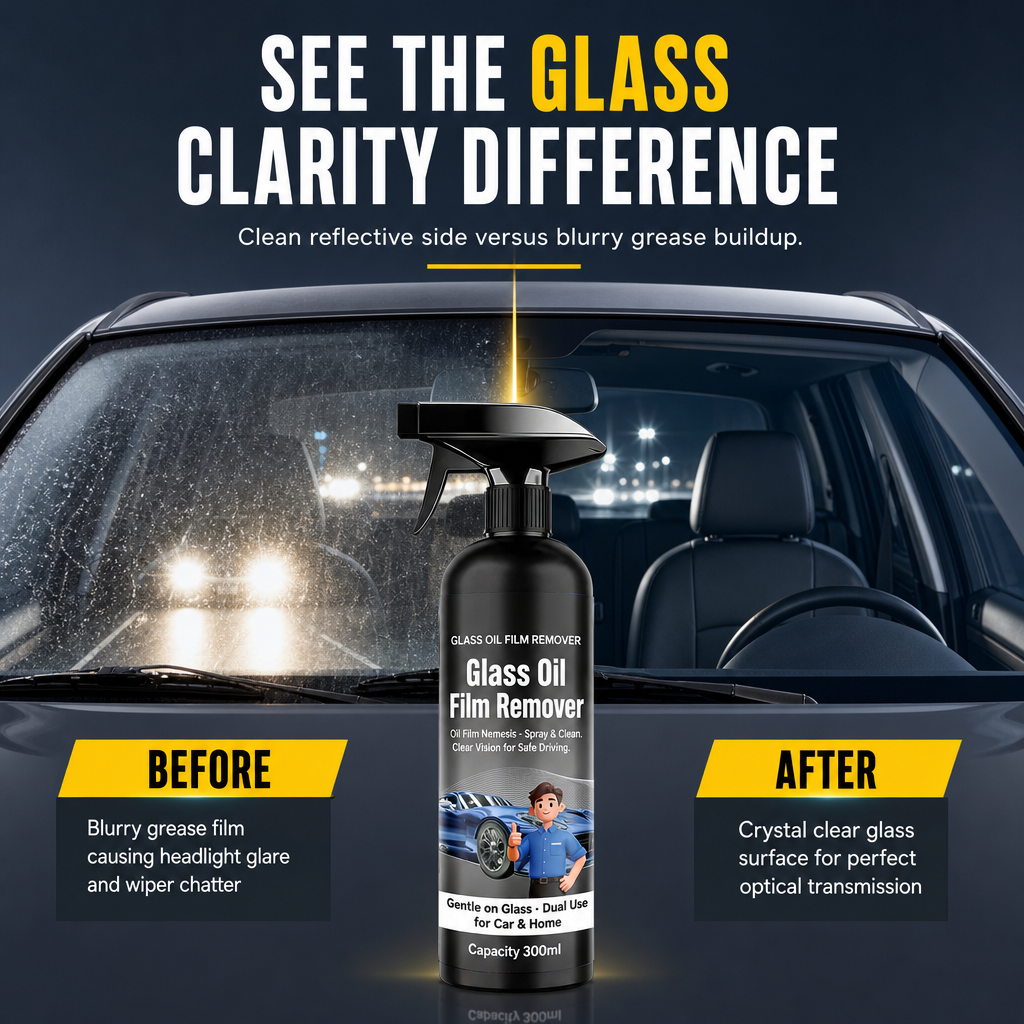 🔥 🚗 Car Glass Oil Film Remover Spray – Powerful Windshield Decontamination & Bug Residue Cleaner for Clear Driving Vision ✨
