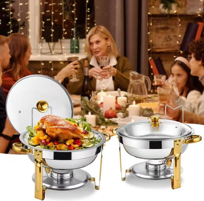 🍲 50% OFF NOW! 🍽️ Stainless Steel Chafing Dish Buffet Set – 5QT, Gold Finish & Fuel Can Rack ✨