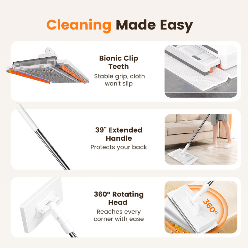 🔥50% OFF!! ✨🧹🏆#1 Best Seller ⏰💕🌟Flat Mop with Stainless Steel Handle, Come with Reusable Washable Mop Cloths
