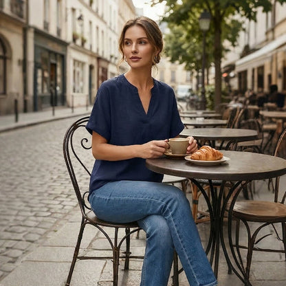 🌸Spring Sale 50% OFF👕Fashion Loose Solid Color Short Sleeve Top