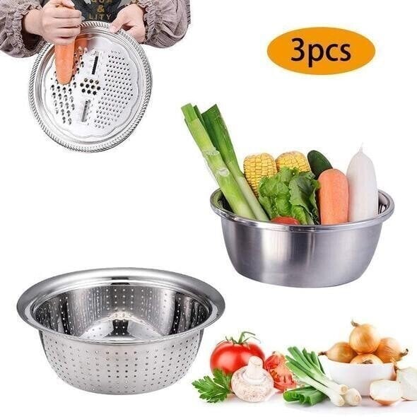 ⏳Limited-time 50% off⏰Household Thickened Stainless Steel 3-piece Vegetable Chopping and Draining Basket Set🥒🥔🧅