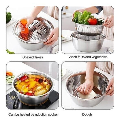 ⏳Limited-time 50% off⏰Household Thickened Stainless Steel 3-piece Vegetable Chopping and Draining Basket Set🥒🥔🧅