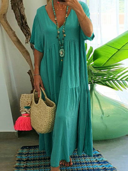 👗 50% OFF NOW! 🌺 Women's Casual Long Dress with Short Sleeves – Soft & breathable – Perfect for summer, beach or everyday elegance – lightweight and comfy ✨🌸