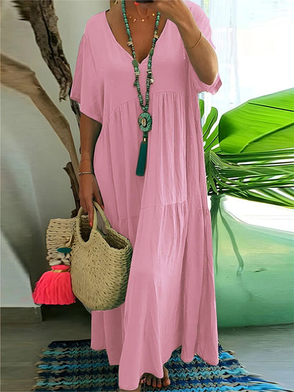 👗 50% OFF NOW! 🌺 Women's Casual Long Dress with Short Sleeves – Soft & breathable – Perfect for summer, beach or everyday elegance – lightweight and comfy ✨🌸