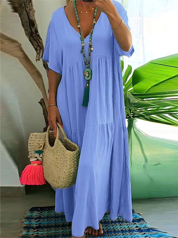 👗 50% OFF NOW! 🌺 Women's Casual Long Dress with Short Sleeves – Soft & breathable – Perfect for summer, beach or everyday elegance – lightweight and comfy ✨🌸