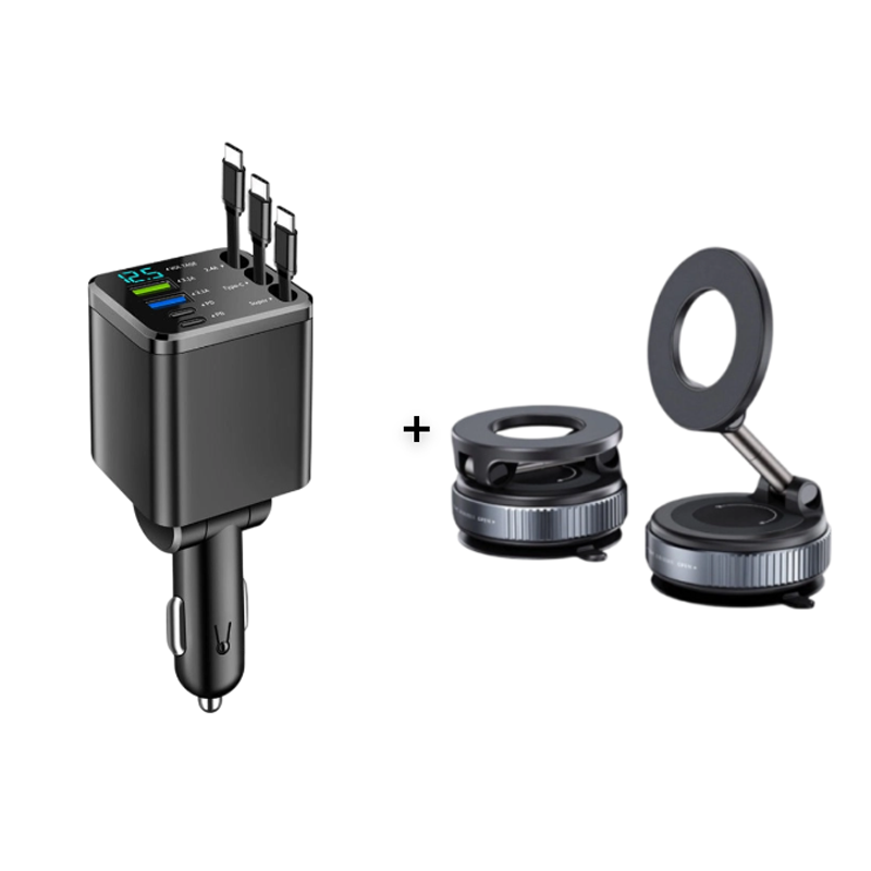 🔋 50% OFF NOW! 🚗 Fast Charging 7-in-1 Retractable Fast Car Charger with Voltage Display – USB-C For Android&Lighting For APPLE