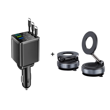 🔋 50% OFF NOW! 🚗 Fast Charging 7-in-1 Retractable Fast Car Charger with Voltage Display – USB-C For Android&Lighting For APPLE