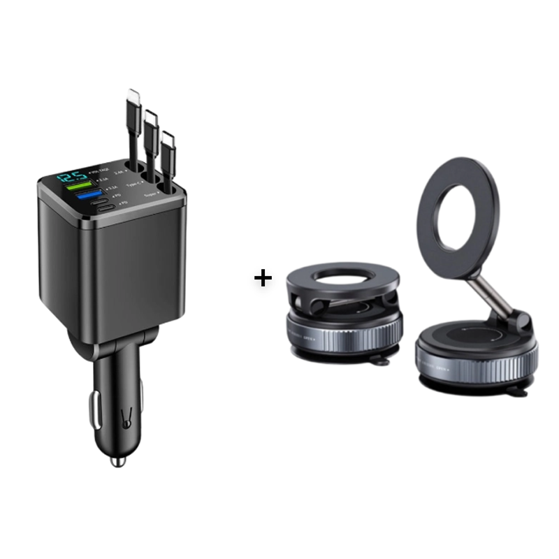 🔋 50% OFF NOW! 🚗 Fast Charging 7-in-1 Retractable Fast Car Charger with Voltage Display – USB-C For Android&Lighting For APPLE