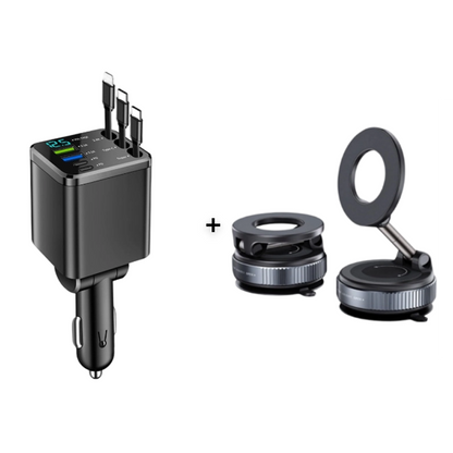 🔋 50% OFF NOW! 🚗 Fast Charging 7-in-1 Retractable Fast Car Charger with Voltage Display – USB-C For Android&Lighting For APPLE