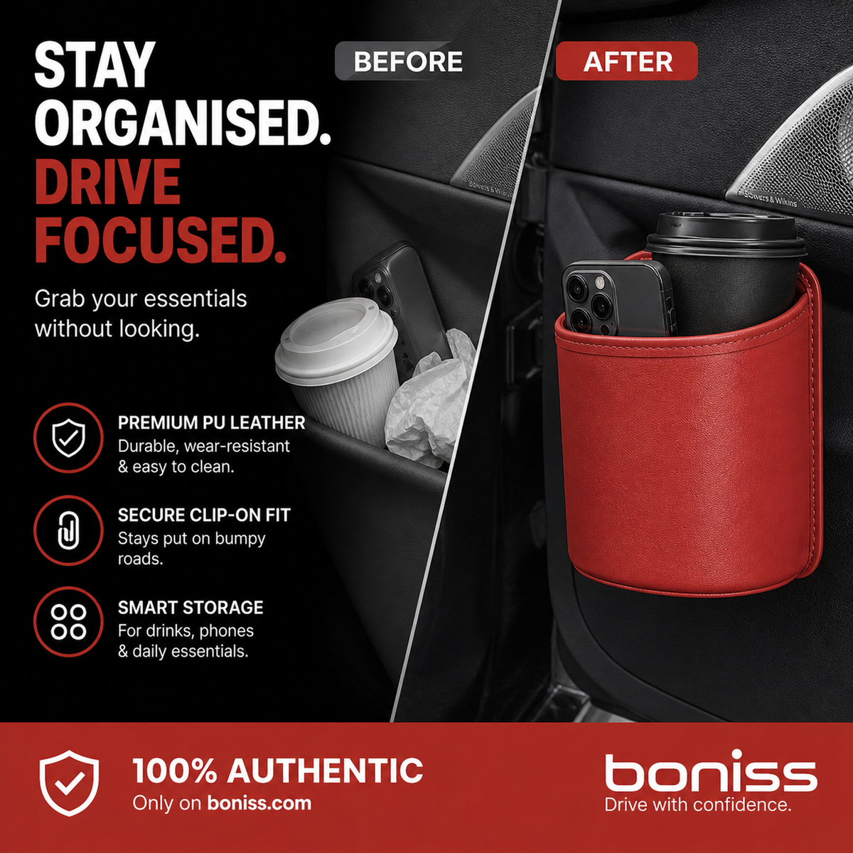 🎉 2026 Sale — Over 95,000 Sold! 🚗 Leather Car Door Cup Holder – Clip-On Mount, Holds Drinks & Phones – Instant Extra Storage! ✨