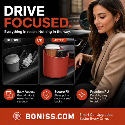 🎉 2026 Sale — Over 95,000 Sold! 🚗 Leather Car Door Cup Holder – Clip-On Mount, Holds Drinks & Phones – Instant Extra Storage! ✨