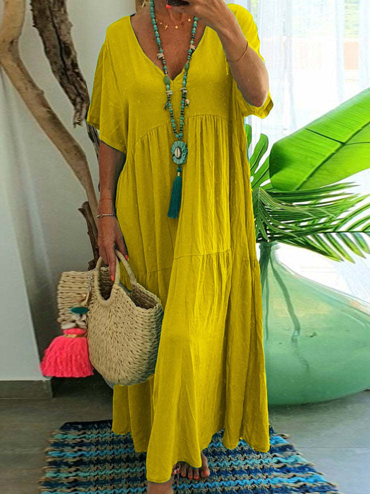 👗 50% OFF NOW! 🌺 Women's Casual Long Dress with Short Sleeves – Soft & breathable – Perfect for summer, beach or everyday elegance – lightweight and comfy ✨🌸