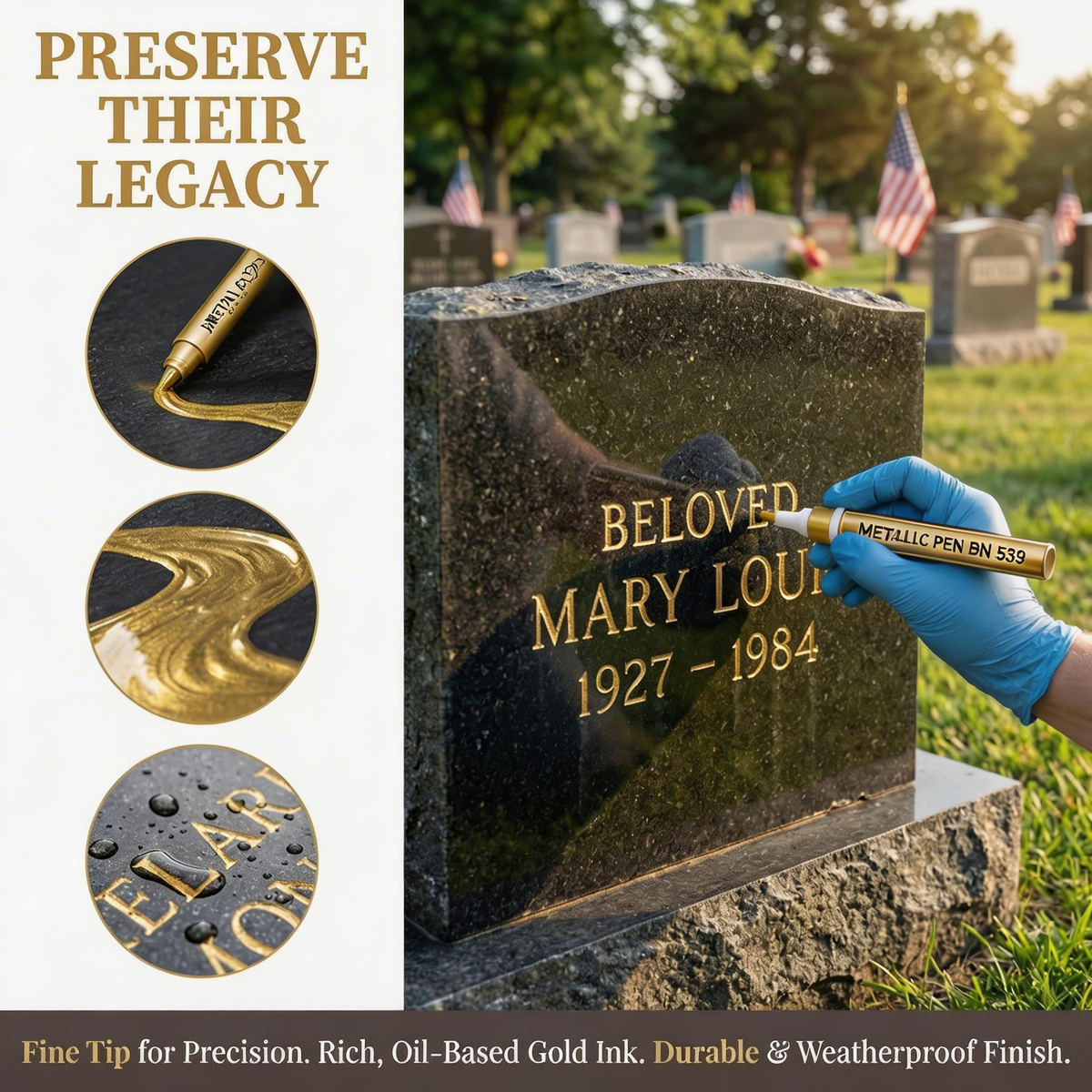 🐦 Golden gravestone pen for restoring faded gravestone inscriptions