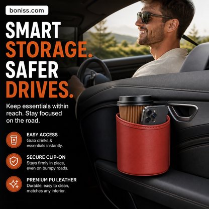 🎉 2026 Sale — Over 95,000 Sold! 🚗 Leather Car Door Cup Holder – Clip-On Mount, Holds Drinks & Phones – Instant Extra Storage! ✨