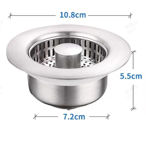 📢📢 50% OFF💧Push-Button Kitchen Sink Drain Stopper with Stainless Steel Body & ABS Food Scrap Filter Basket