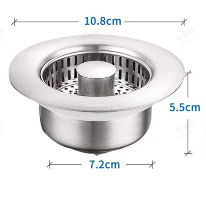 📢📢 50% OFF💧Push-Button Kitchen Sink Drain Stopper with Stainless Steel Body & ABS Food Scrap Filter Basket