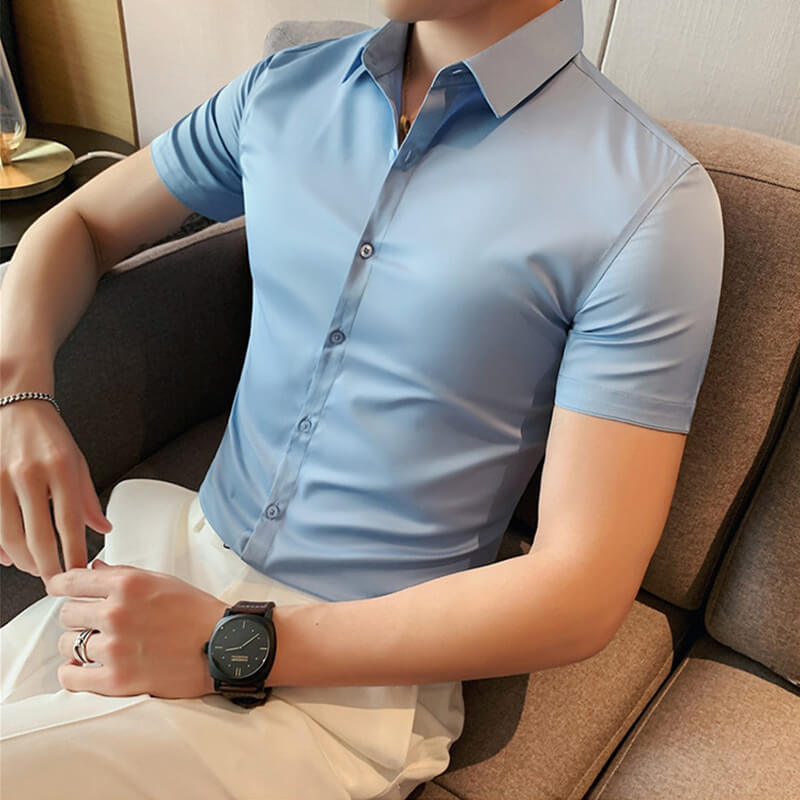 🖤 50% OFF NOW! ❄️ Men's Ice Silk High Elasticity Short Sleeve Shirt – Breathable, Moisture-Wicking & Anti-Bacterial 💪