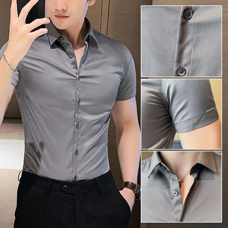 🖤 50% OFF NOW! ❄️ Men's Ice Silk High Elasticity Short Sleeve Shirt – Breathable, Moisture-Wicking & Anti-Bacterial 💪
