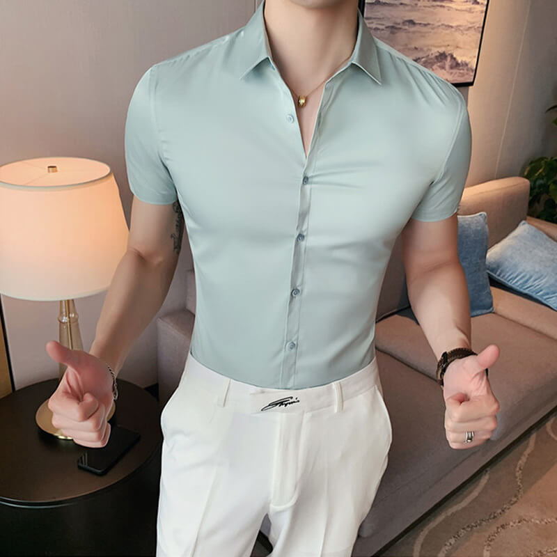 🖤 50% OFF NOW! ❄️ Men's Ice Silk High Elasticity Short Sleeve Shirt – Breathable, Moisture-Wicking & Anti-Bacterial 💪