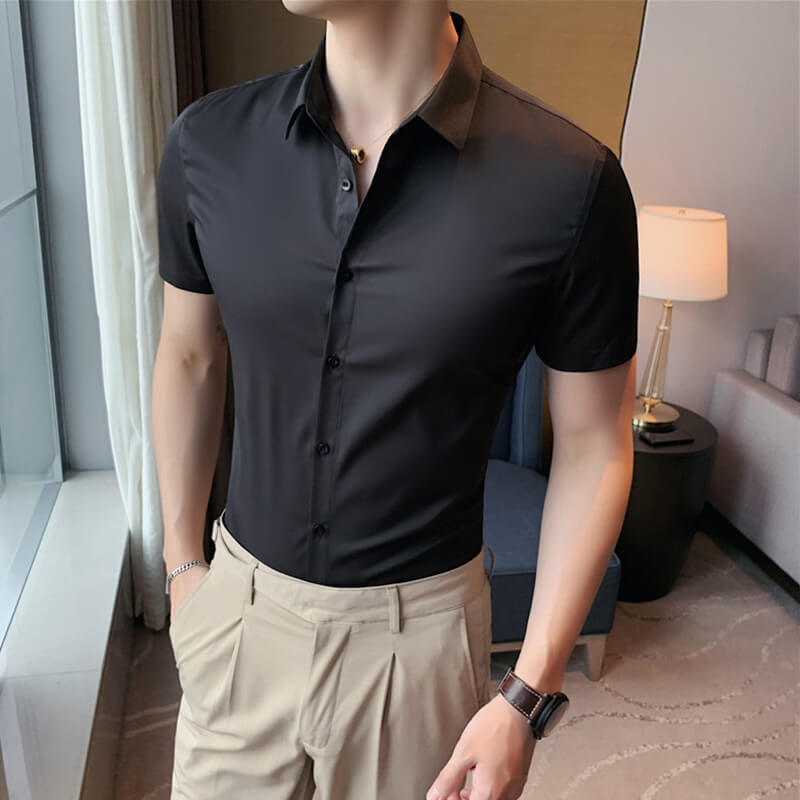 🖤 50% OFF NOW! ❄️ Men's Ice Silk High Elasticity Short Sleeve Shirt – Breathable, Moisture-Wicking & Anti-Bacterial 💪