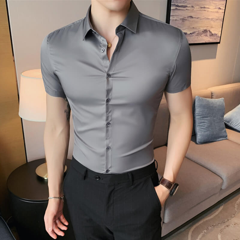 🖤 50% OFF NOW! ❄️ Men's Ice Silk High Elasticity Short Sleeve Shirt – Breathable, Moisture-Wicking & Anti-Bacterial 💪