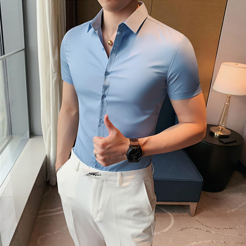 🖤 50% OFF NOW! ❄️ Men's Ice Silk High Elasticity Short Sleeve Shirt – Breathable, Moisture-Wicking & Anti-Bacterial 💪