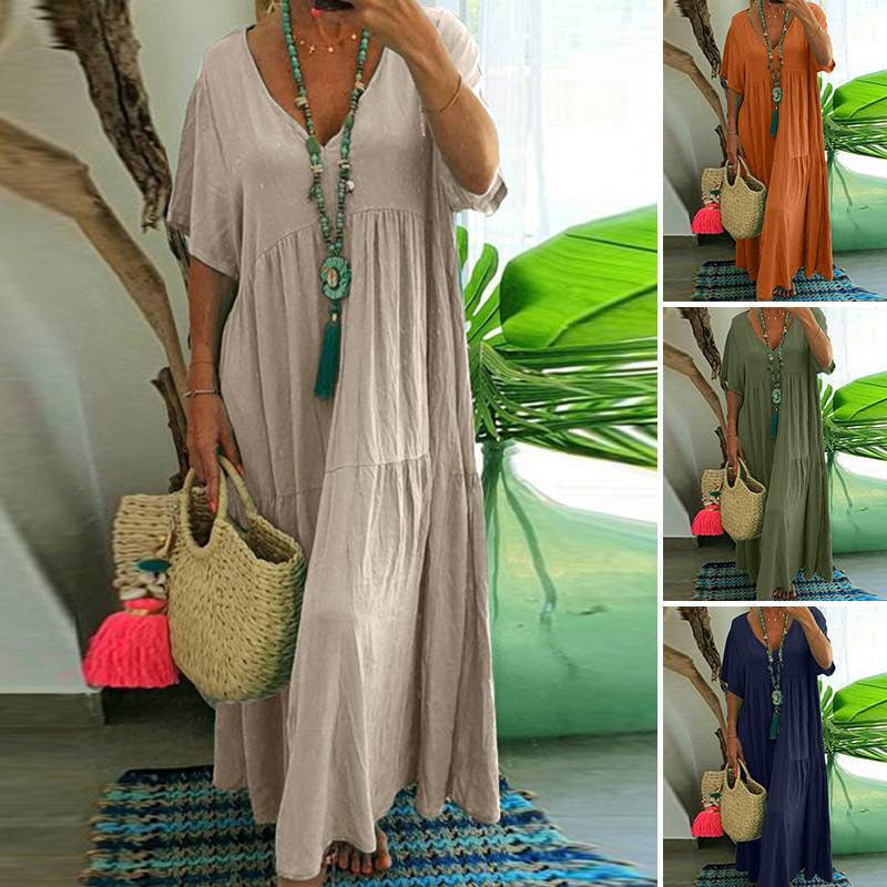 👗 50% OFF NOW! 🌺 Women's Casual Long Dress with Short Sleeves – Soft & breathable – Perfect for summer, beach or everyday elegance – lightweight and comfy ✨🌸