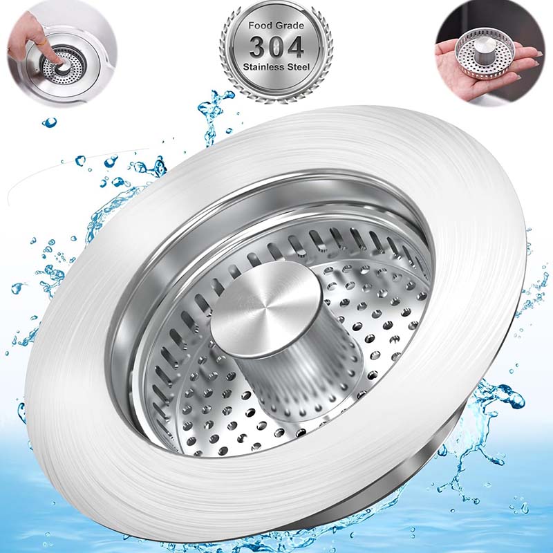 📢📢 50% OFF💧Push-Button Kitchen Sink Drain Stopper with Stainless Steel Body & ABS Food Scrap Filter Basket