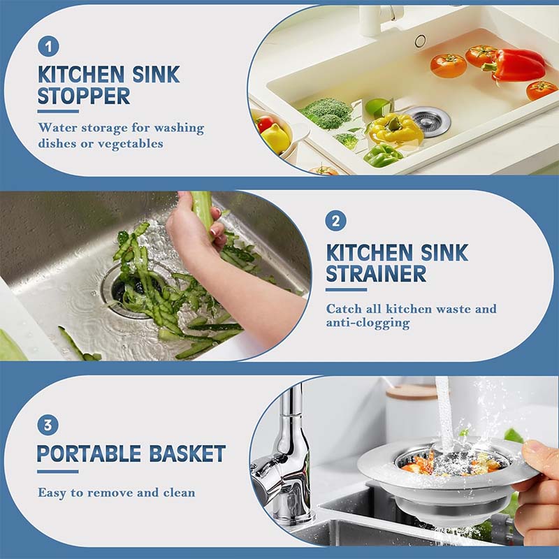 📢📢 50% OFF💧Push-Button Kitchen Sink Drain Stopper with Stainless Steel Body & ABS Food Scrap Filter Basket