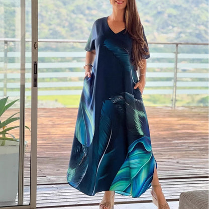 🎉Limited Time 50% OFF✨👗Women's Loose Casual V-Neck Printed Short Sleeve Dresses