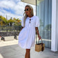 🌴Summer Specials🎀Women’s Trendy Solid Color Bow Tie Front Puff Sleeve Dress