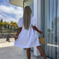 🌴Summer Specials🎀Women’s Trendy Solid Color Bow Tie Front Puff Sleeve Dress