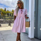 🌴Summer Specials🎀Women’s Trendy Solid Color Bow Tie Front Puff Sleeve Dress