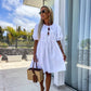 🌴Summer Specials🎀Women’s Trendy Solid Color Bow Tie Front Puff Sleeve Dress