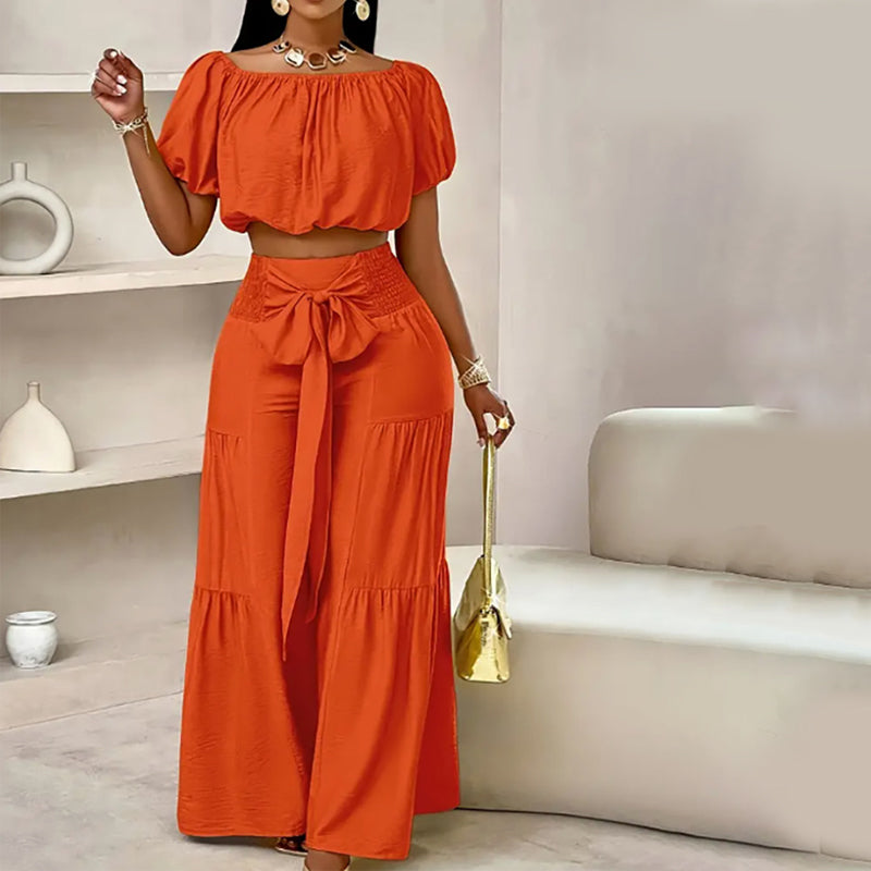 💎 50% OFF THE OFF-SHOULDER PUFF SLEEVE SET! 💎 High-Waisted Pants, Romantic Flare & Stretch Fabric ✨